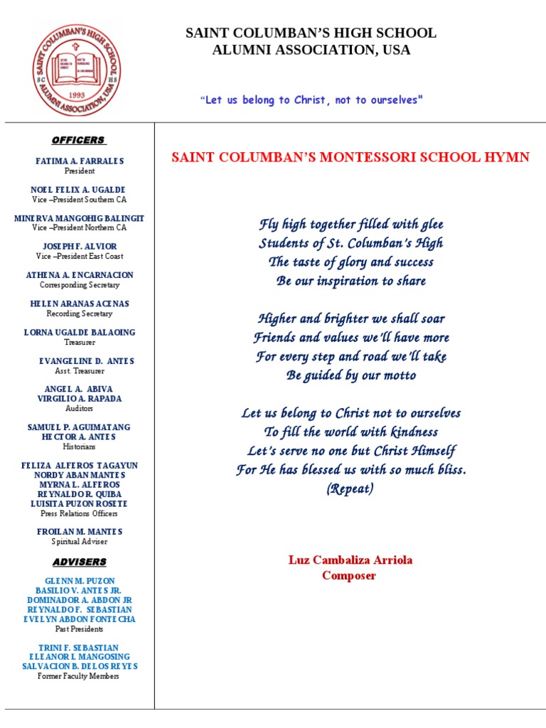 Saint Columban'S Montessori School Hymn PDF