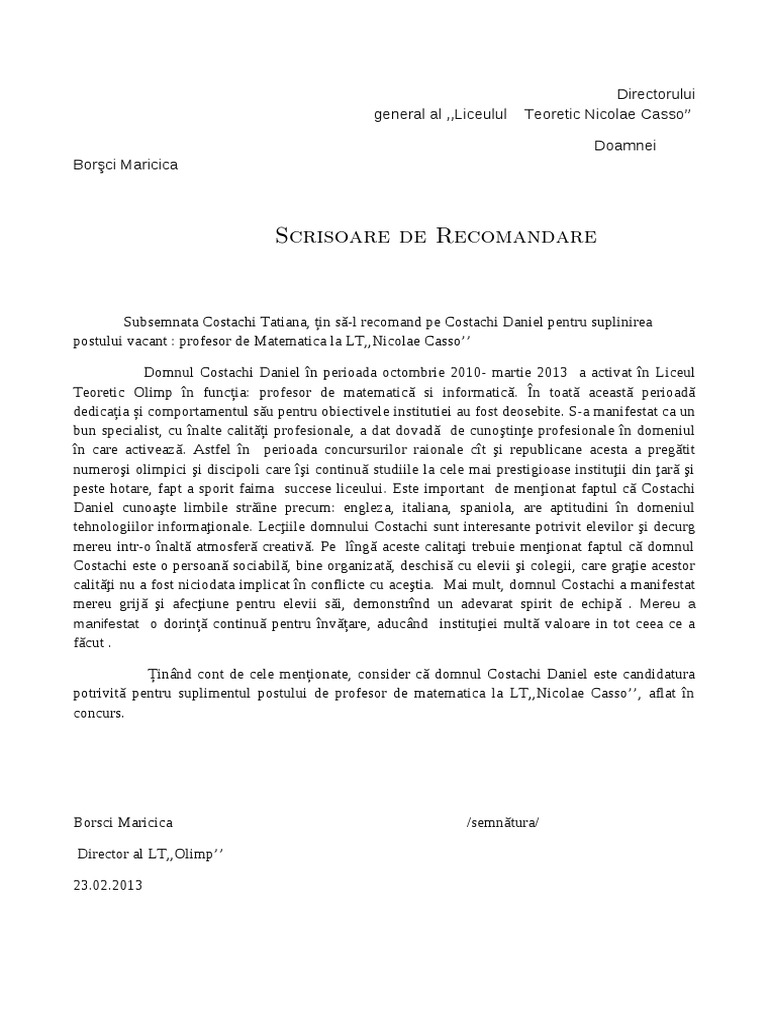 Scrisoare de Recomandare