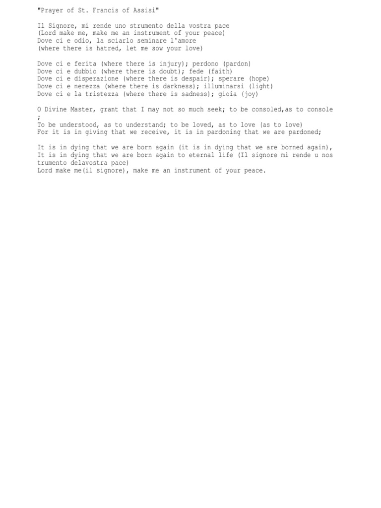 Prayer of St. Francis of Assisi lyrics Christian Prayer Christian Behaviour And Experience