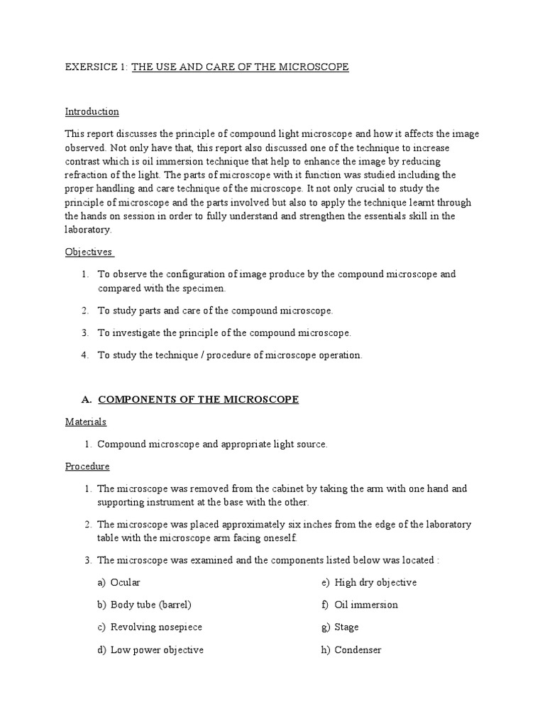 the use and care of a microscope lab report Atomic Microscopy
