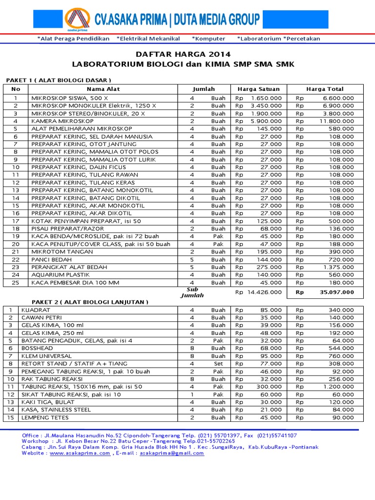 Rab Alat Lab Ipa Kit Fisika Kimia Biologi SMP Sma | PDF