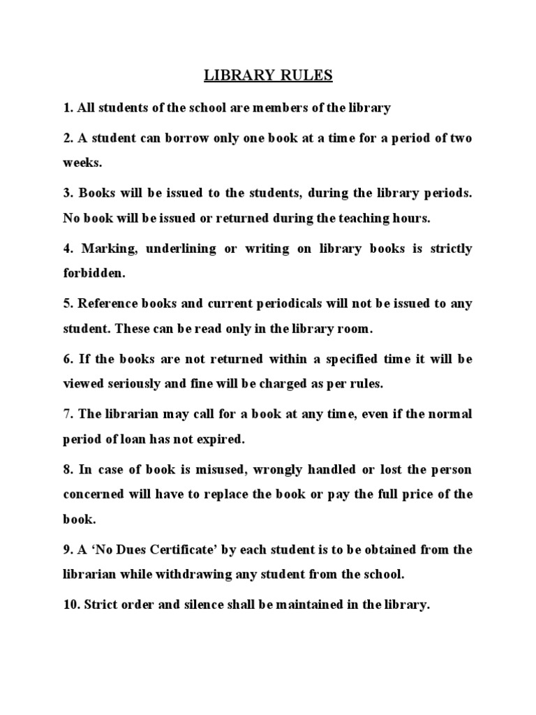 Library Rules | PDF | Wellness