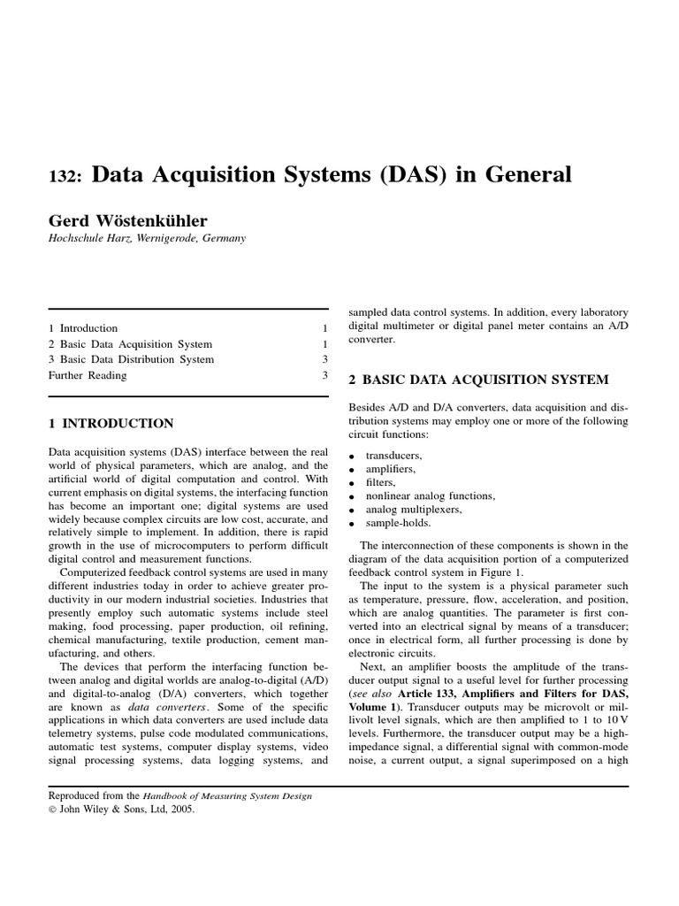 Data Acquisition Systems (DAS) in General | PDF | Analog To Digital ...