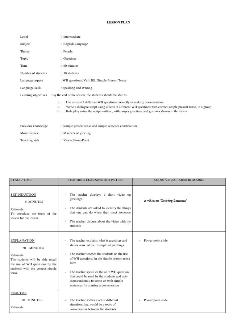 KPD Lesson Plan 1 POOH - Greetings | PDF | Lesson Plan | Microsoft ...