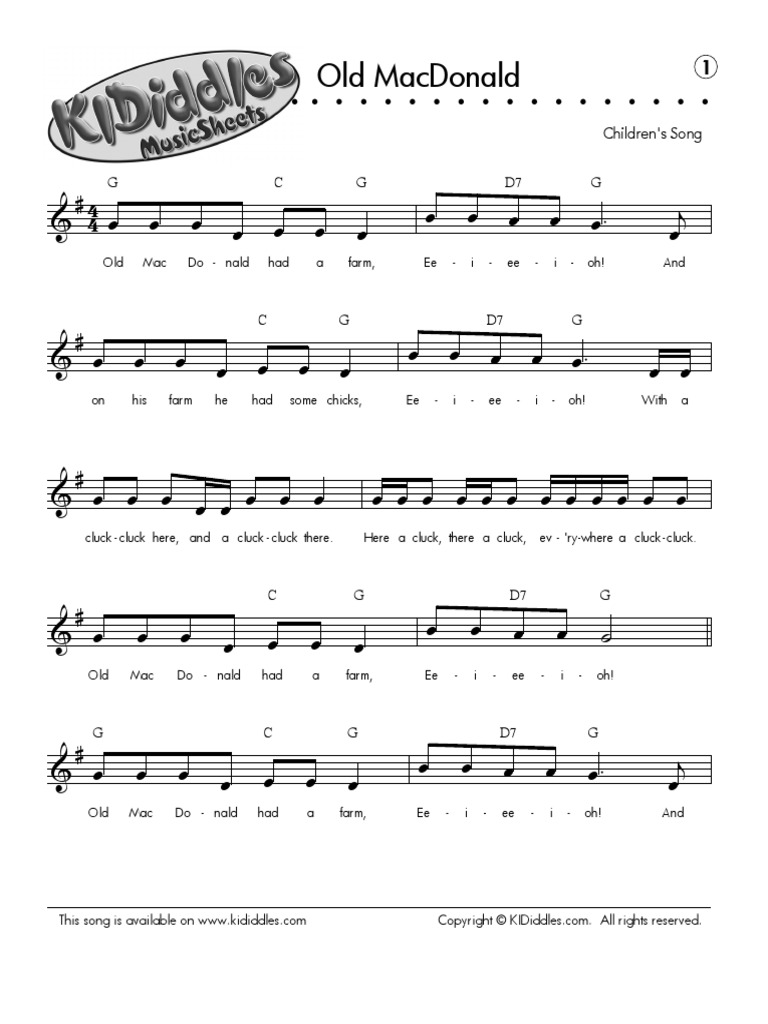 Music Sheet Old Macdonald PDF