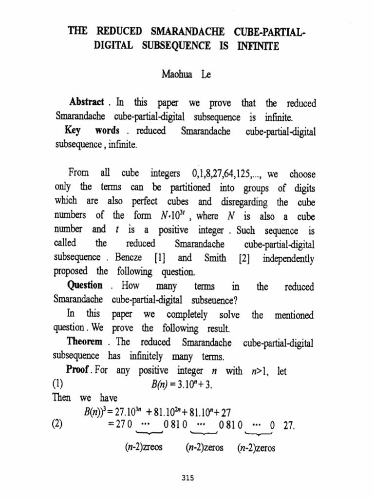 The Reduced Smarandache Cube-Partial Digital Subsequence Is Infinite ...