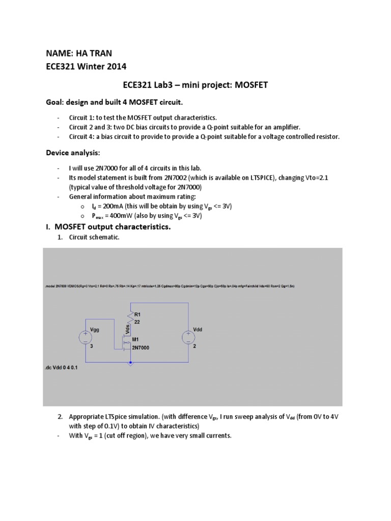 Ece321 Lab3 Pdf Mosfet Electrical Components