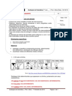 Avaliação de Português Com Gabarito - Determinantes Do Substantivo