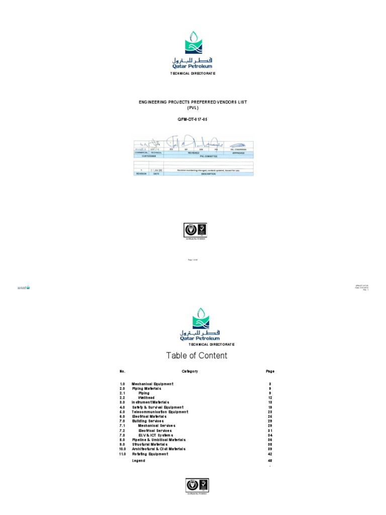 QFM-DT-017-05 Rev.1 - Approved Engineering Projects PVL | PDF