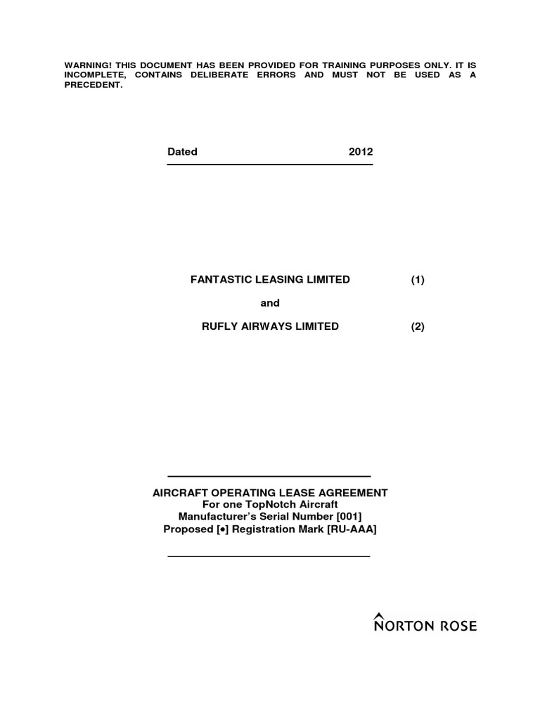 Aircraft Operating Lease Agreement 651 PDF Lease Taxes