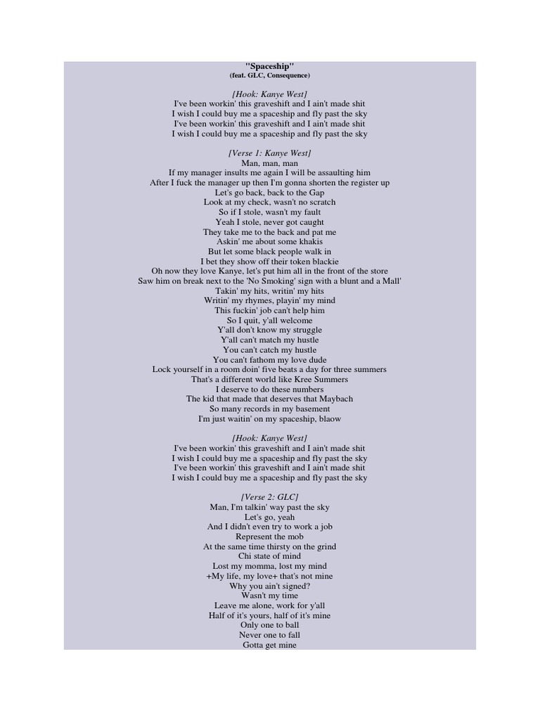 Kanye West Spaceship Lyrics: Unveiling the Reflections in the Galactic