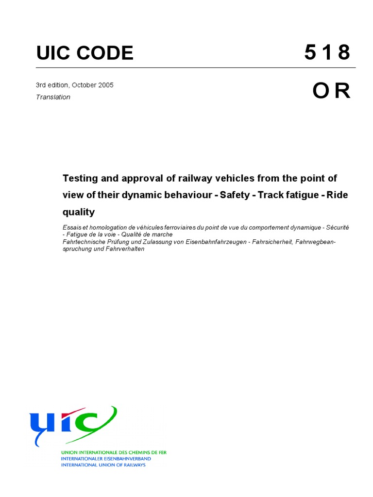 UIC Code 518: Railway Vehicle Testing | PDF | Track (Rail Transport ...