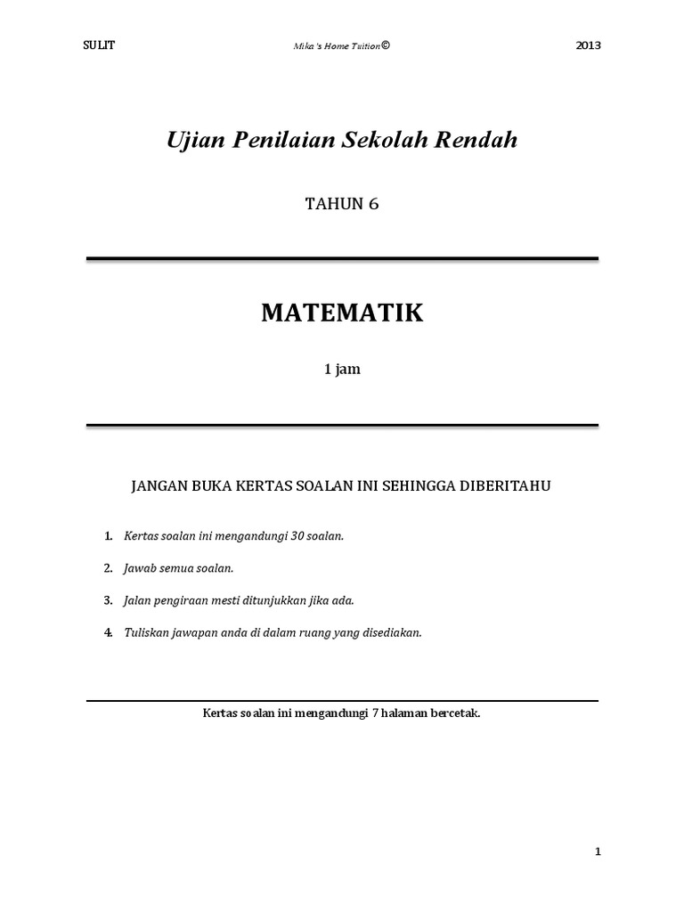 Soalan Matematik Tahun 5 Format Baru  Gambar Con