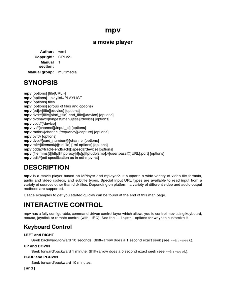MPV Manual PDF Codec Command Line Interface