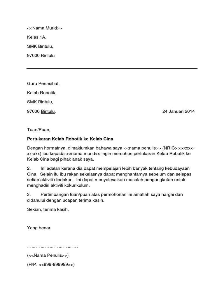 Contoh Surat Pertukaran Pdf