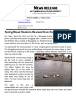 Ews Release: Spring Break Students Rescued From Overturned Canoe