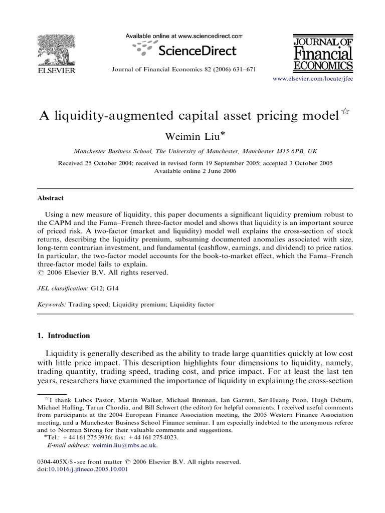 Liquidity Premium in Asset Pricing Model | PDF | Market Liquidity ...