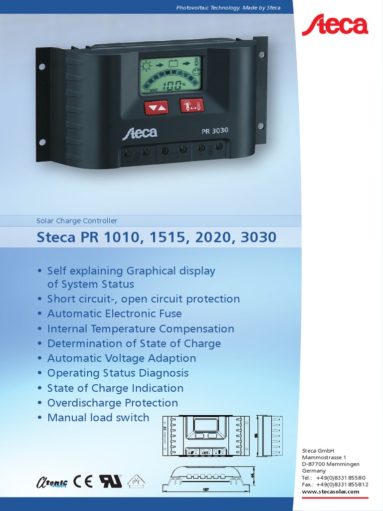 Steca Solar Regulators PF Family - Data Sheet | PDF | Battery ...