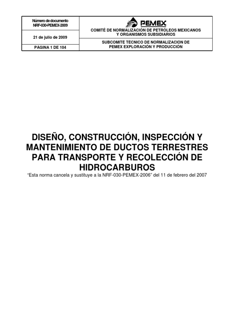 Normativa para Ductos de Hidrocarburos | PDF | Tubería (transporte de ...