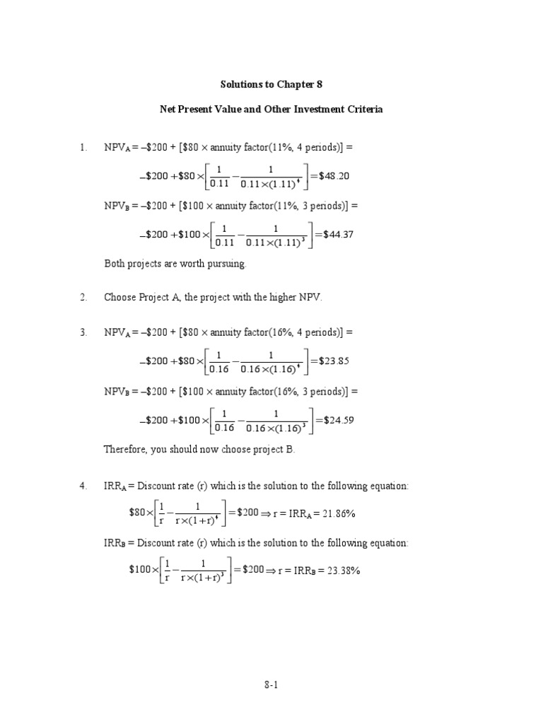 NPV and IRR Analysis for Projects | PDF | Net Present Value | Internal ...