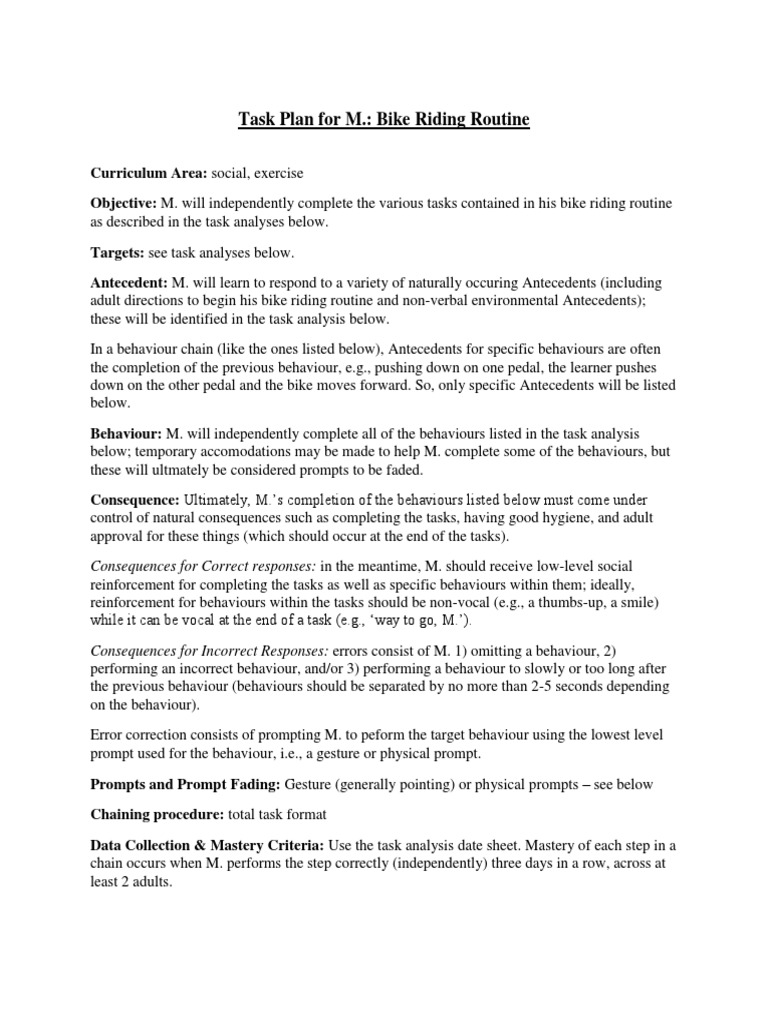 Task Plan Riding Bike PDF Reinforcement Behavior
