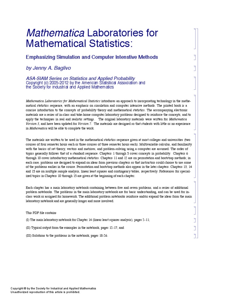 Mathematica Laboratories For Mathematical Statistics | PDF | Errors And ...