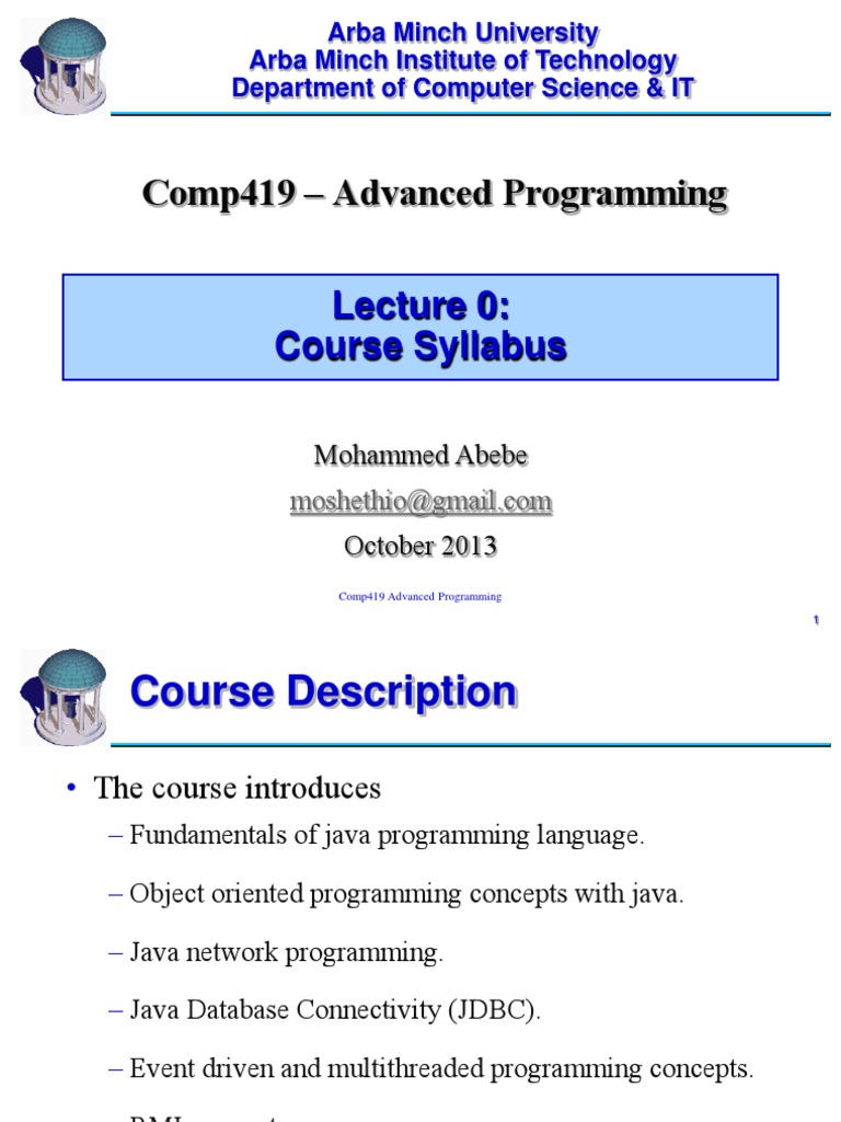 Introduction to Comp419 Advanced Programming: A Syllabus for a ...