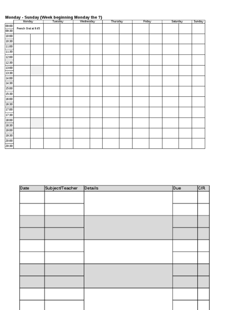 Empty Timetable Template | PDF | Sports