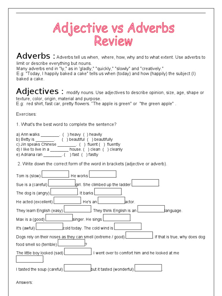 Adverbs and Adjectives Explained | PDF | Adverb | Adjective