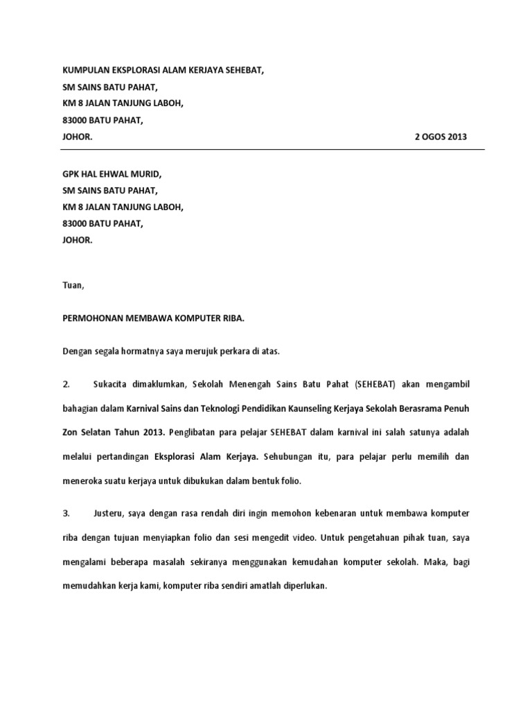 Contoh Surat Kebenaran Ke Kem