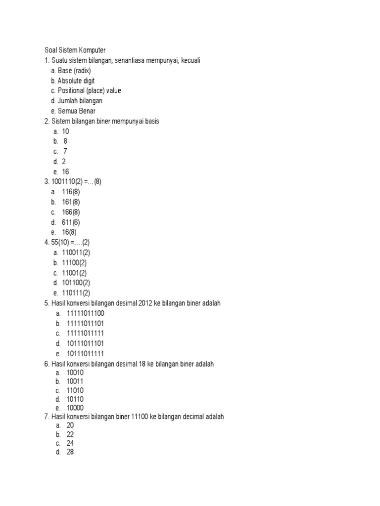Soal Sistem Komputer
