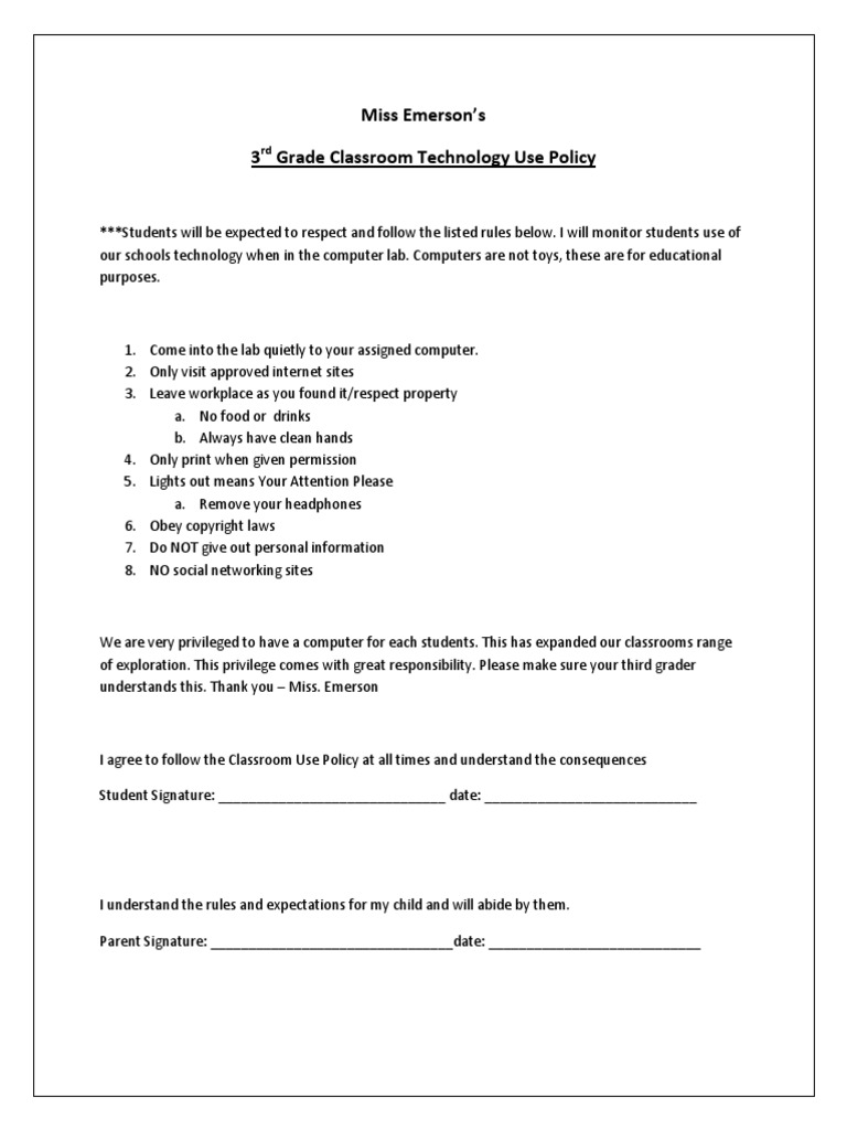 3rd Grade Tech Use Policy Guidelines | PDF | Career & Growth
