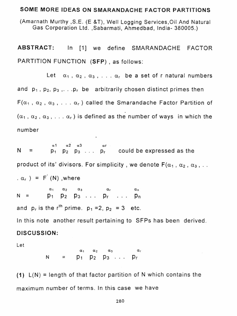 Some More Ideas On Smarandache Factor Partitions PDF Mathematical