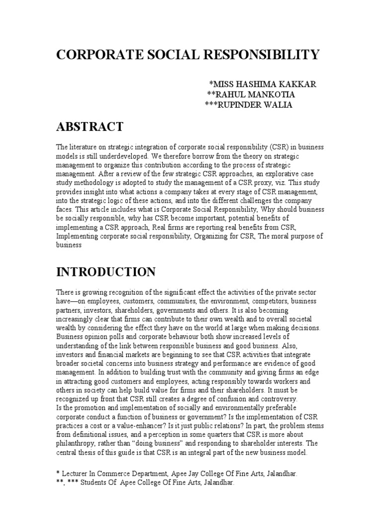Strategic Corporate Social Responsibility Insights | PDF | Business ...