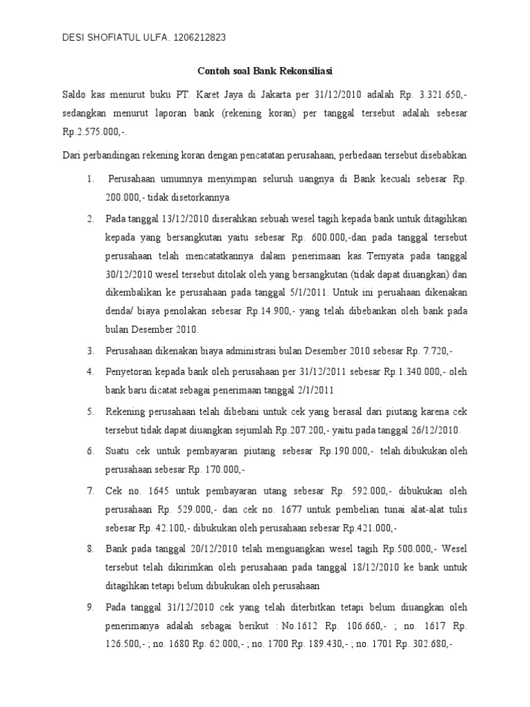 Contoh Soal Petty Cash Dan Bank Rekonsiliasi PDF
