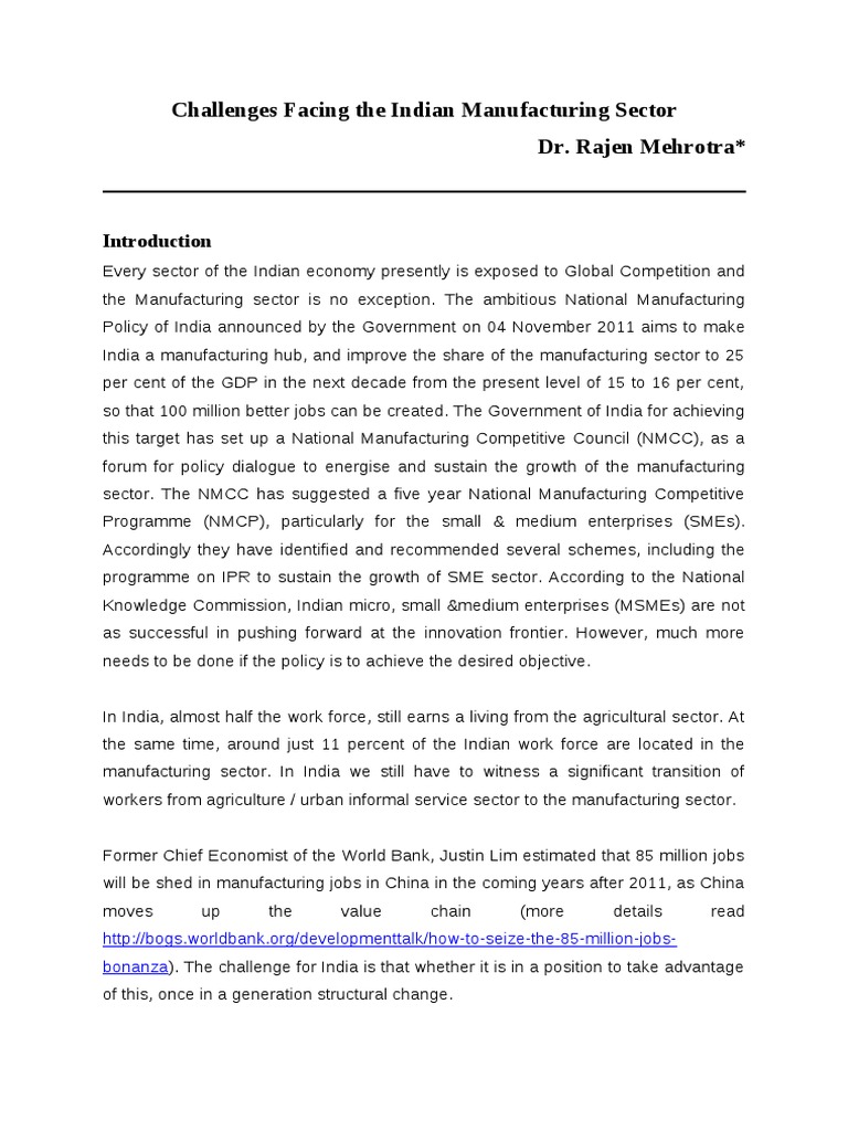 Challenges Facing The Indian Manufacturing Sector Pdf Outsourcing