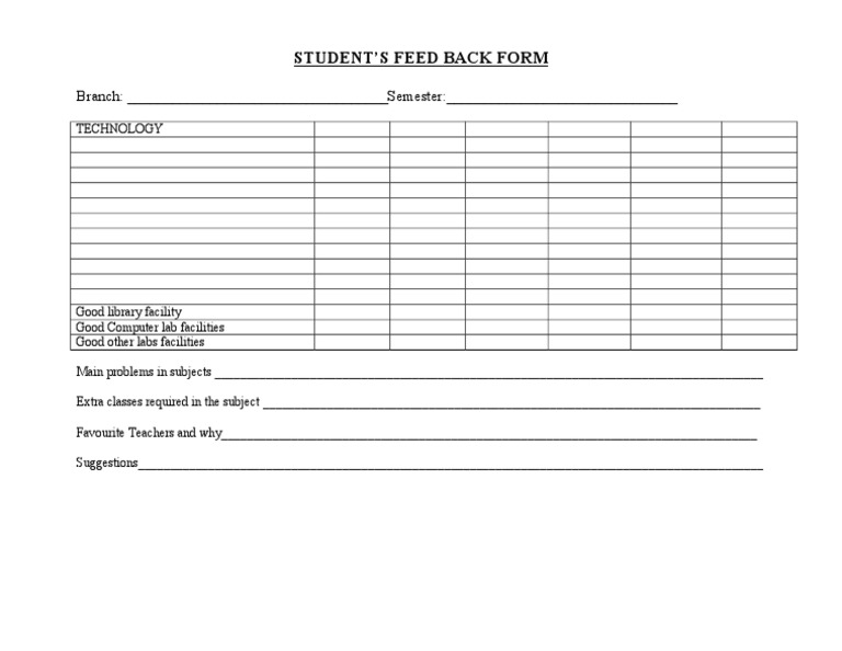 Student Feedback Form Template | PDF