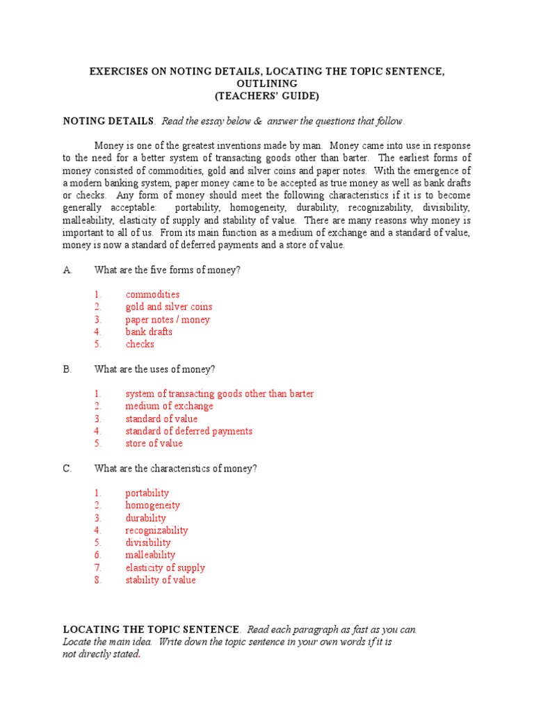 Noting details worksheet image