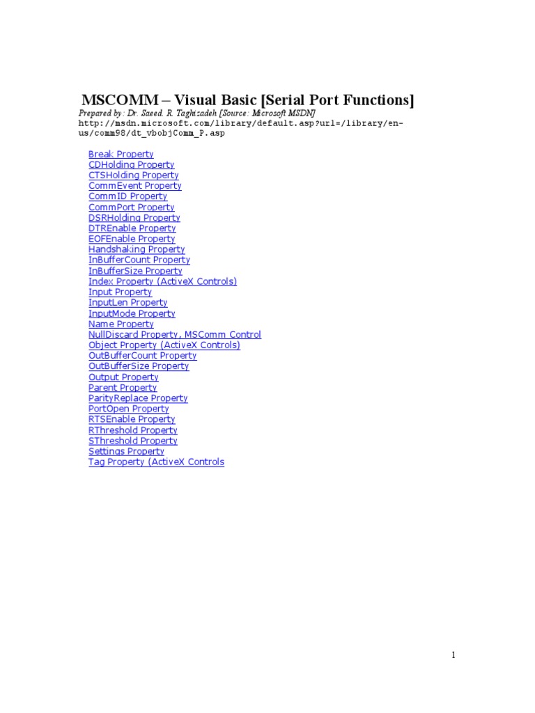 Visual Basic (Serial Port Functions) PDF Boolean Data Type