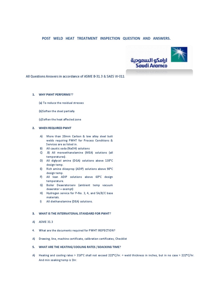 PWHT Inspection Q&A Guide | PDF | Heat Treating | Pipe (Fluid Conveyance)