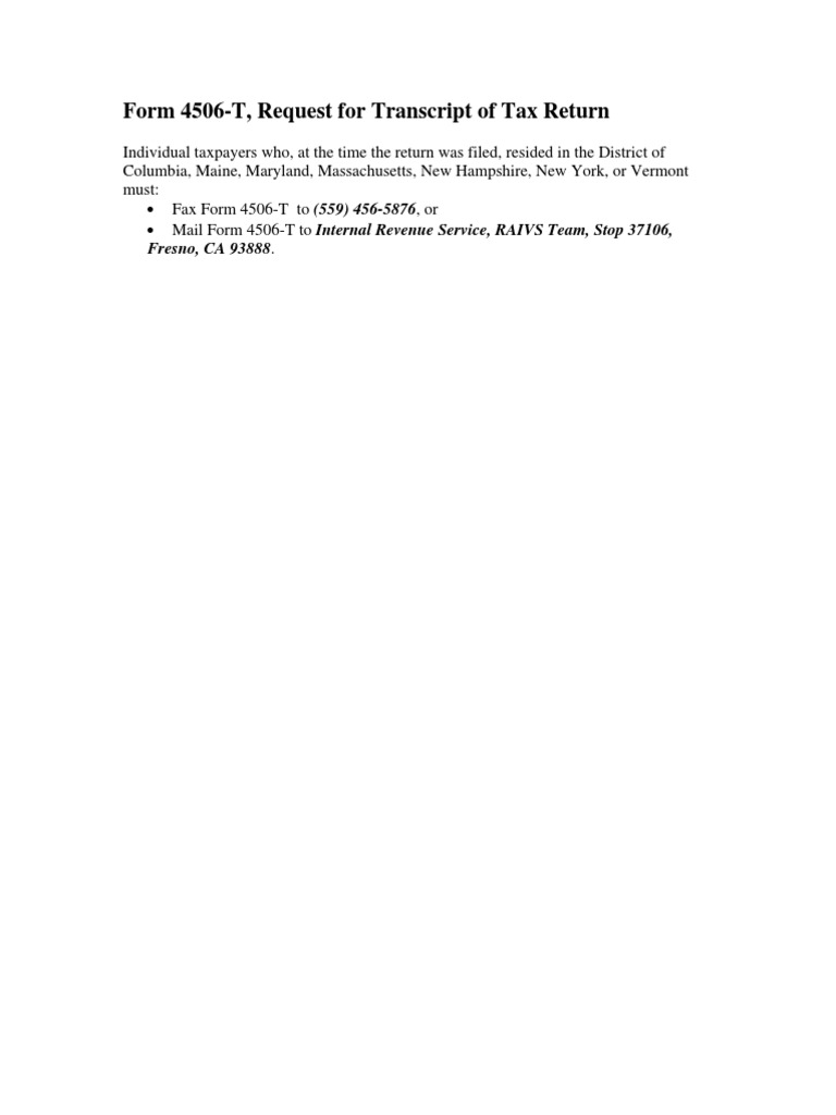 Form 4506-T, Request For Transcript of Tax Return | PDF