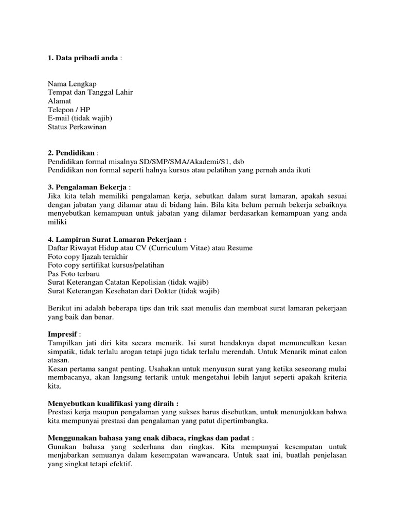 Download 98+ Contoh Surat Lamaran Kerja Non Formal Gratis