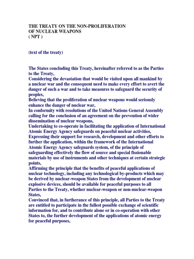 The Treaty On The Non | PDF | Nuclear Weapons | Treaty On The Non ...