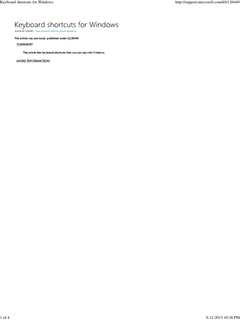 Keyboard Shortcuts For Windows | PDF | Computer Keyboard | Microsoft ...