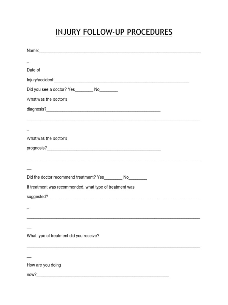 Injury Follow-Up Form Template | PDF | Self-Improvement | Wellness