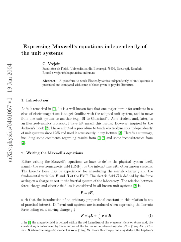 Expressing Maxwell's Equations Independently of The Unit Systems | PDF ...