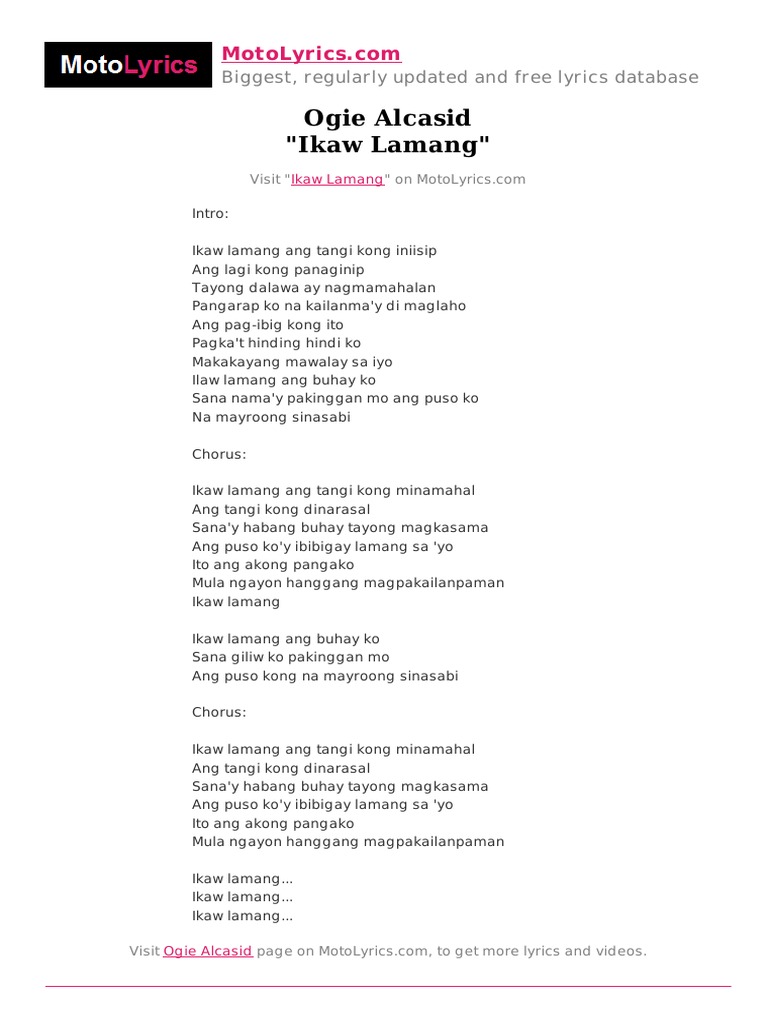 Ogie Alcasid Ikaw Lamang Lyrics Pdf