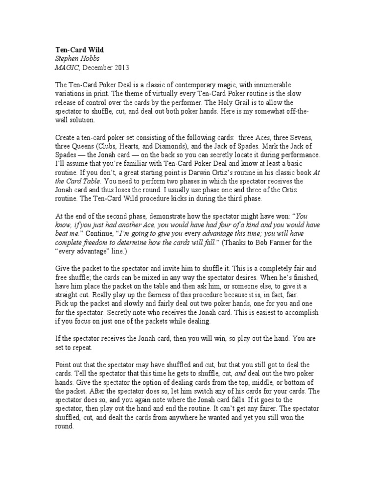 Ten Card Wild PDF Poker Games Of Mental Skill