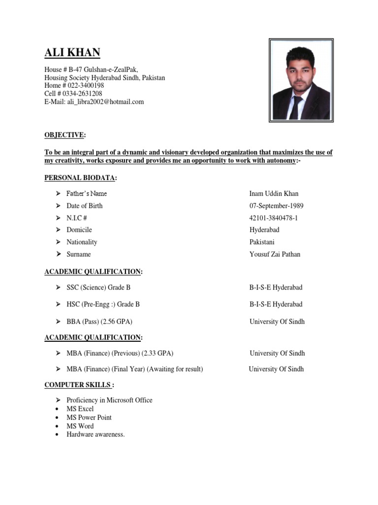 Ali Khan CV 1 | PDF | Labour | Business
