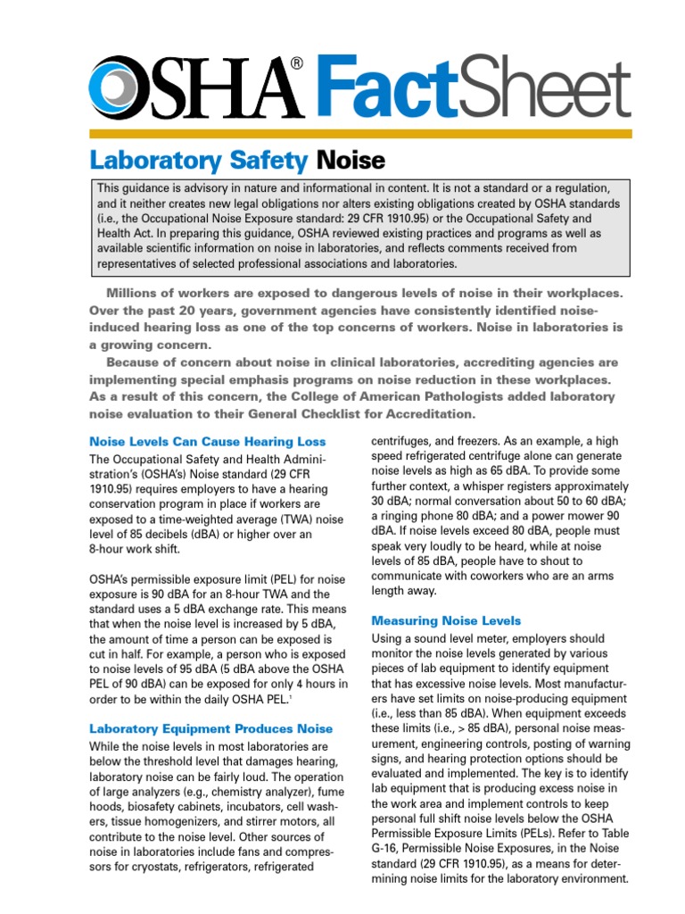 OSHA factsheet Laboratory Safety Noise Noise Occupational Safety